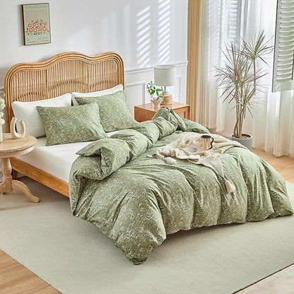 Full Size Bedding Comforter Sets (1 Comforter + 2 Pillowcases) for Bedroom Boho Premium Microfiber 3 Pieces Comforter Set Washable for All Ages, Army Green, 80''x90''