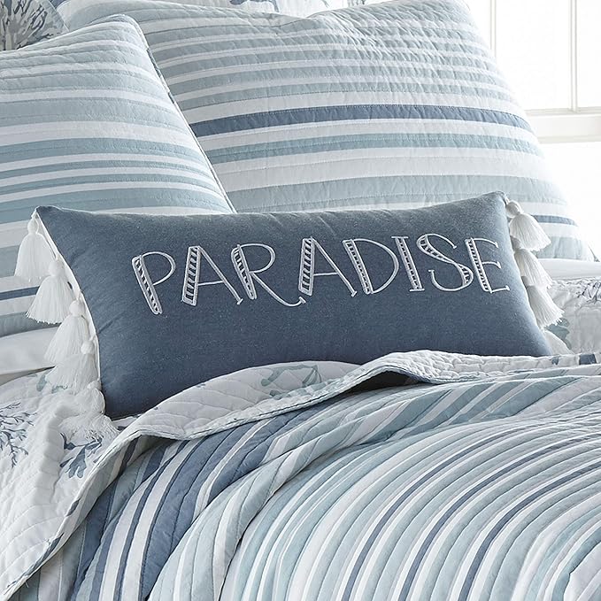 Levtex Home - Truro - Decorative Pillow (12 X 24in.) - Paradise - Dusty Blue and White