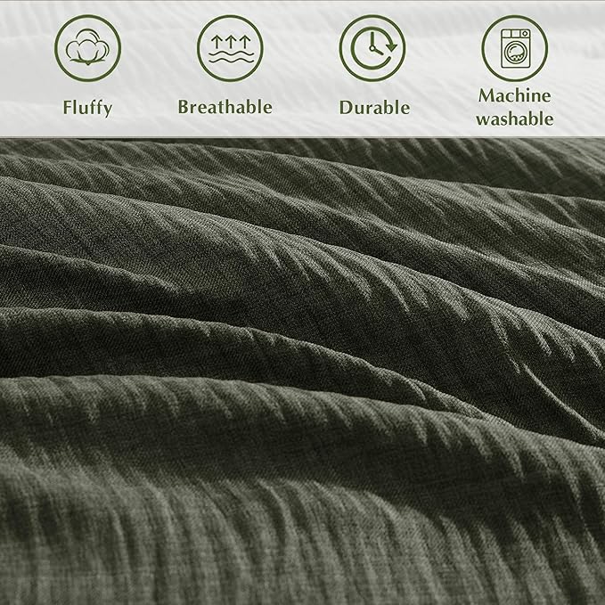 Geniospin Oversized King Comforter Set - 7 Pieces Comforter Oversized King, Soft Solid Bedding Set for All Season, Textured Bed in a Bag with Sheets, Pillowcases & Shams (Dark Green, 120''x98'')