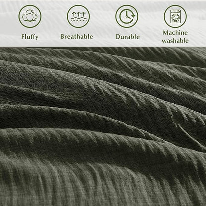 Geniospin Oversized King Comforter Set - 7 Pieces Comforter Oversized King, Soft Solid Bedding Set for All Season, Textured Bed in a Bag with Sheets, Pillowcases & Shams (Dark Green, 120''x98'')