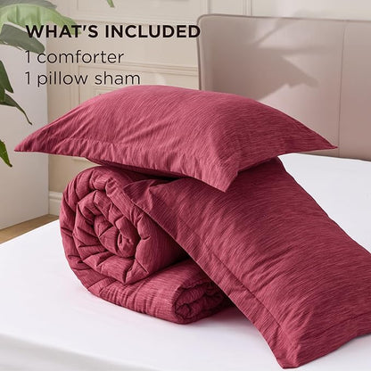 Bedsure Twin/Twin XL Comforter Set - Dark Red Soft Bedding for All Seasons, Cationic Dyed Bed Set, 2 Pieces, 1 Twin Size Comforter (68"x88") and 1 Pillow Sham (20"x26"+2")