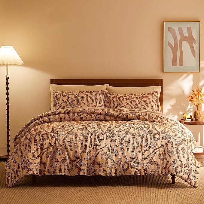 Southshore Fine Living, Inc. Oversized Twin Mattress Comforter Set, Down Alternative Comforter, Soft Bedspread Coverlet Set, Abstract Prints, Twin/XL Bedding with Matching Pillow Sham, Rust Khari