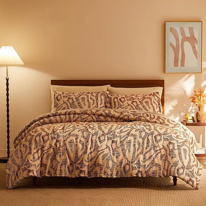 Southshore Fine Living, Inc. Full/Queen Sized Comforter Bedding Set, Down Alternative Comforter with Matching Shams, Modern Abstract Prints Bed Spread, Fits Full & Queen Beds, Rust Khari