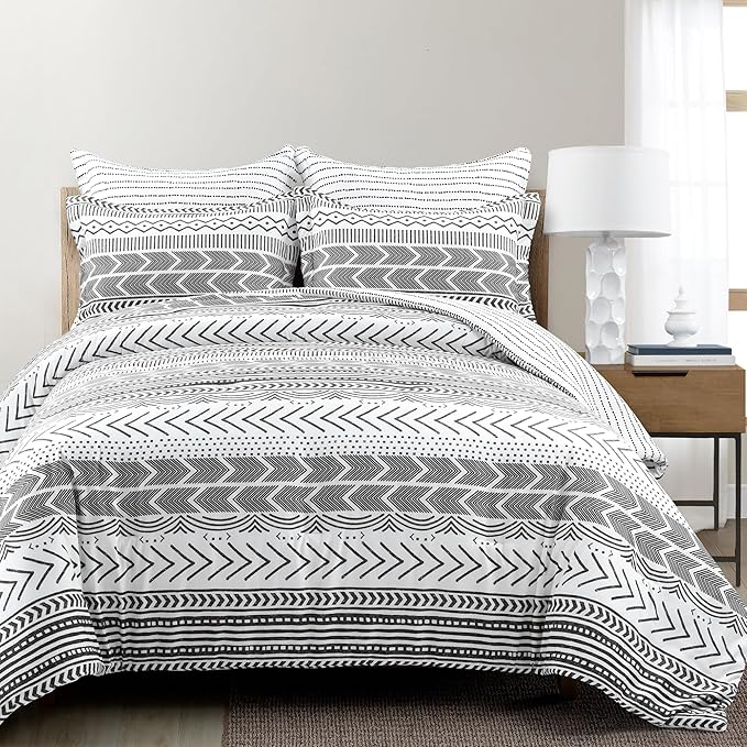 Lush Decor Hygge Geo Reversible 5 Piece Comforter Set, King, Black & White