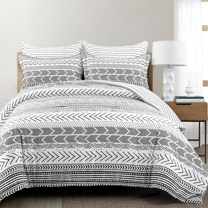 Lush Decor Hygge Geo Reversible 5 Piece Comforter Set, King, Black & White