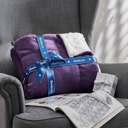 Bedsure GentleSoft Sherpa Fleece Throw Blanket for Couch - Thick and Warm Throw Gifts for Women and Girls, Soft Fuzzy Plush Christmas Blanket for Winter, Non-Heated, Purple, 50x60 Inches