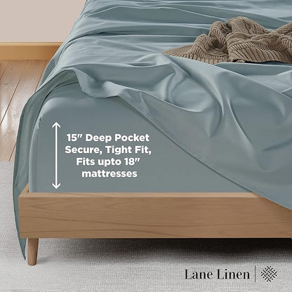 LANE LINEN 600 Thread Count 100% Cotton Full Size Sheets Set, Soft & Comfy Hotel Style Thick Full Bed Sheets Set, Mercerized Cotton Bedding Sheets & Pillowcases Sets, Machine wash - French Blue