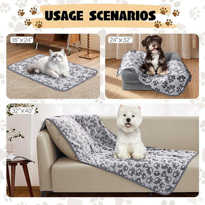 Stuffed 3 Pcs Soft Dog Blankets for Small Dogs Newborn, Washable Puppy Blanket for Cat Kitten Essentials, 24 * 16 Inches, Grey Cute Paw Print