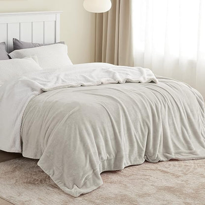 Bedsure GentleSoft Sherpa Fleece Blankets Queen Size for Bed - Thick and Warm Throw for Women and Men, Soft Fuzzy Plush Queen Blanket for Winter, Non-Heated, Linen, 90x90 Inches