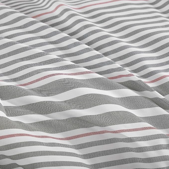 Tommy Hilfiger - Full/Queen Comforter Set, Cotton Textured Bedding with Matching Shams, Medium Weight Bed Set, Oeko-TEX Certified (Danbury Stripe Blue)