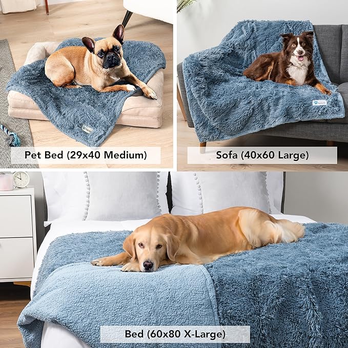 PetAmi Waterproof Dog Blanket for Large Dog, Calming Pet Blanket Bed Couch Cover Protector, Washable Sherpa Faux Fur Throw for Sofa Furniture Protection, Soft Fluffy 60x80 Light Blue