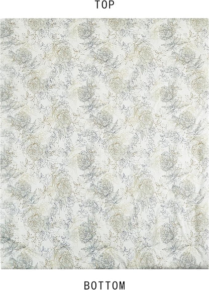 Chezmoi Collection Clematis 3-Piece Tranquil Floral Comforter Set King - Soft Green Gray Floral Printed Microfiber Lightweight Bedding Set for All Season