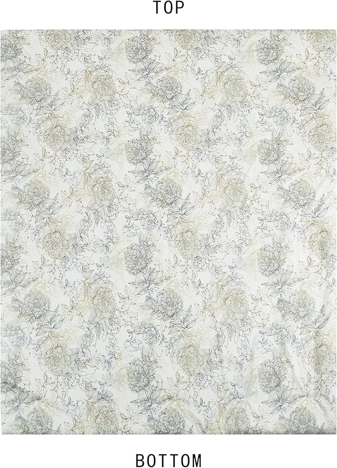 Chezmoi Collection Clematis 3-Piece Tranquil Floral Comforter Set Queen - Soft Green Gray Floral Printed Microfiber Lightweight Bedding Set for All Season