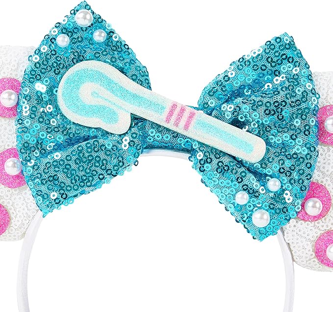 Mouse Ears Headband, Sequin Bow Ear Headbands for Women Girls, Park Ears Trip Party Cosplay Costume Accessories, One Size Fits All (Bo Peep)
