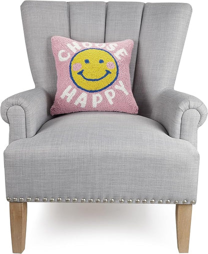 Choose Happy Wool Hook Inspirational Pillow by The Pillow Shoppe