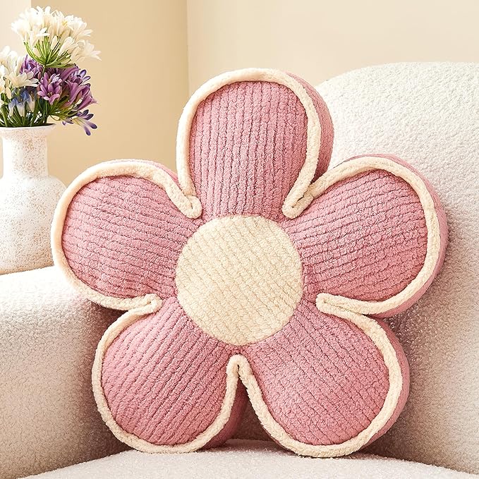 Pink Flower Shaped Pillow,13.7'' Flower Throw Pillow Floor Cushion for Sofa Couch Bed,Soft Daisy Pillow Decorative Throw Pillow Seating Cushion for Home Decor
