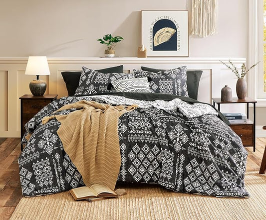 Geniospin King Size Comforter Set- 7 Pieces Boho Bed in a Bag, Western Bedding Set for All Seasons, Reversible Aztec Bedding, Lightweight Comforter Bed Set with Sheets, Pillowcases & Shams