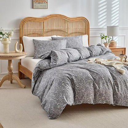 3 Pcs Comforter Sets for All Season Use Full Size Floral Rustic Farmhouse 80"X90" Bedding Set 1 Comforter and 2 Pillow Shams Prewashed Ultra Soft Warm Fluffy Lightweight Full Bed Set Grey