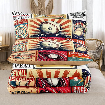 Tailor Shop Baseball Boys Comforter Sets Full Size,Baseball Bedding Sets for Boys Kids Teens with 2 Pillowcase……