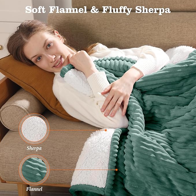 Electric Blanket Twin Heated Blanket 62x84'', Soft Flannel & Sherpa Warming Blanket for Office with Fast Heating & Overheat Protection, Machine Washable Heating Blanket, Best Gift for Grandma (Green)