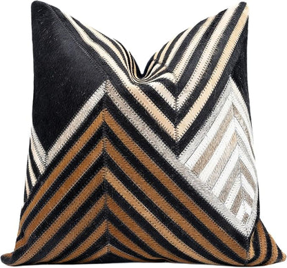 CANVELLO Genuine Cowhide Leather Decorative Throw Pillows - Handmade Patchwork Accent Pillows for Sofa, Couch, Chair - Southwestern Feather Down Insert Included (Square (18"x18"))