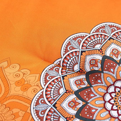 Wake In Cloud - Bohemian Comforter Set, Boho Chic Ornate Floral Elements Pattern Printed for Men Women, Soft Lightweight Bedding, 3 Pieces, Orange Navy, King Size