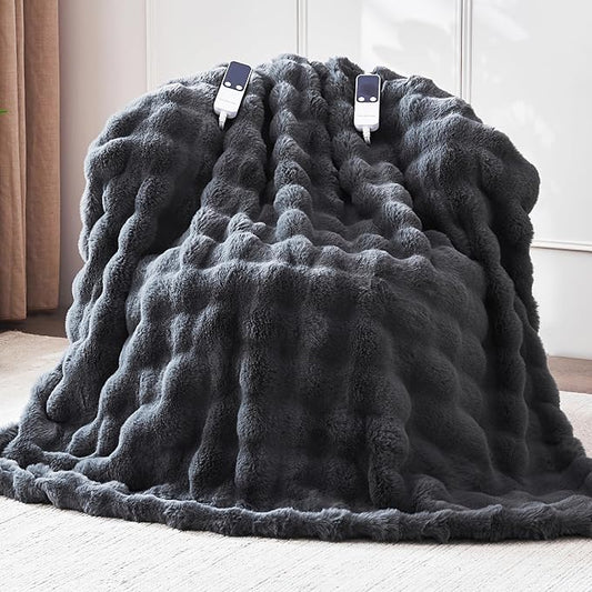Heated Blanket Queen 84''x 90'', Fast Heating Electric Blanket Ultra-Soft Faux Rabbit Fur with 5 Heat Levels & 5H Auto Shut-Off, Overheat Protection, Machine Washable