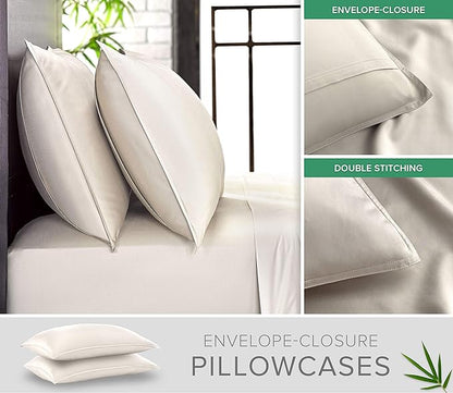 Pure Bamboo Twin Sheets, Genuine 100% Organic Viscose Derived from Bamboo Bed Sheet Set, Luxuriously Soft & Cooling, Double Stitching, 2 Year Quality Promise (Twin, Ivory)