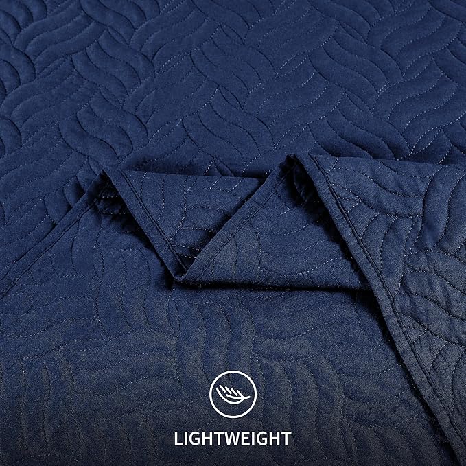 Love's cabin Twin Quilt Set Navy Blue Bedspreads - Soft Bed Summer Lightweight Bedspread Comforter - Modern Style Wave Pattern Coverlet for All Season - 2 Pieces (1 Quilt, 1 Pillow Sham)