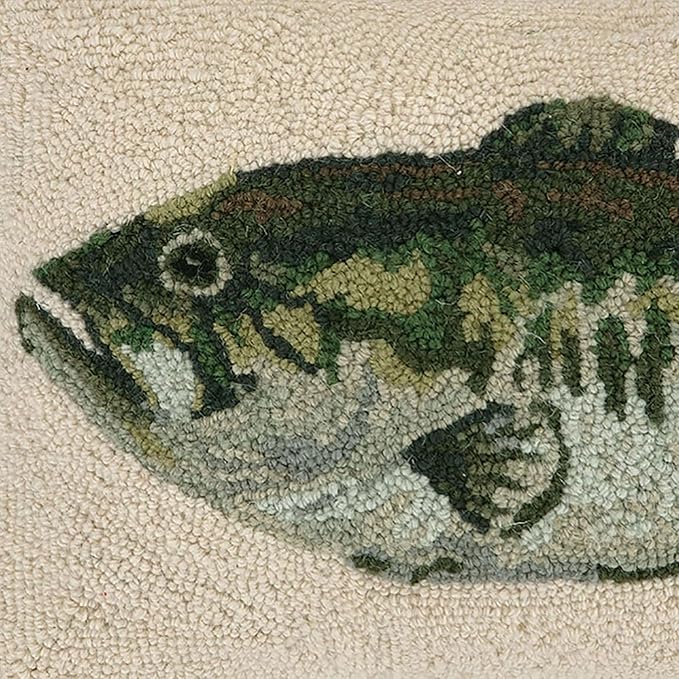 Bass Wool Hook Pillow for Lake House or Cabin by The Pillow Shoppe, 12x16 Oblong