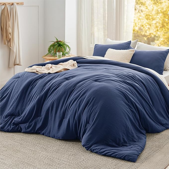 Bedsure Super King Plus Comforter Set, Navy Soft Prewashed Bedding for All Seasons, 3 Pieces GentleSoft™ Bed Set, 1 Lightweight Comforter (128"x120") and 2 Pillowcases (20"x36")