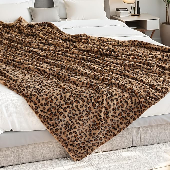 Electric Heated Blanket Twin Size 62"x84", Fast Heating, Soft Plush Microplush for Bed & Sofa, 1-10Hs Auto Off & 6 Heating Levels, Machine Washable, Gifts for Family-Brown Leopard Print
