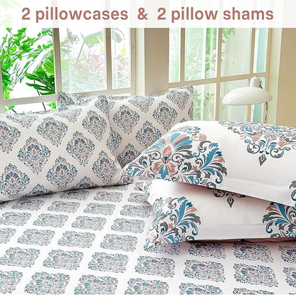 Floral King Comforter Set with Sheets, 7 Piece Luxury Vintage Bedding, Soft Microfiber Bed in a Bag, Cozy Lightweight Bed Set, Damask Boho Flower