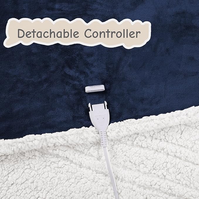 Electric Heated Blanket Full Size 72"x84", Soft Flannel with Overheat Protection, 9 Adjustable Heat Settings & 10-Hour Auto-Off Timer, Fast Heating for Winter Comfort, Navy Blue