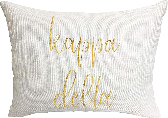 Sorority Shop Kappa Delta Pillow – Gold Script Design, 12" x 16" Lumbar Pillow Sorority
