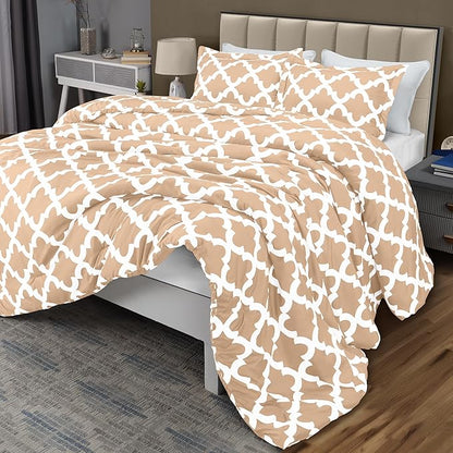 Queen Comforter Set 3 Piece Beige by Utopia Bedding, Printed Comforters Queen Size Bedding Comforters Sets, Down Alternative Soft Bed Set 1 Comforter (88 x 88 inches) 2 Pillow Shams (20 x 26 inches)
