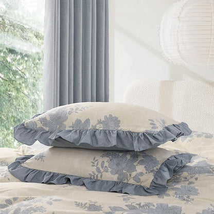 Oli Anderson 5 Piece Floral Comforter Set, Vintage Botanical Print Bedding Set, Farmhouse Lightweight Cottagecore Bed in a Bag with 1 Ruffle Flowers Comforter, 2 Pillowcases, 2 Pillows (Blue, King)