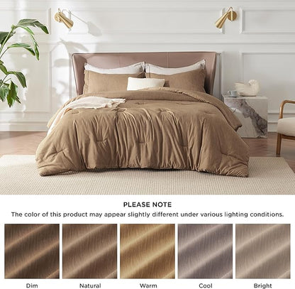 Bedsure Queen Comforter Set - Brown Soft Bedding for All Seasons, Cationic Dyed Bed Set, 3 Pieces, 1 Queen Size Comforter (90"x90") and 2 Pillow Shams (20"x26"+2")