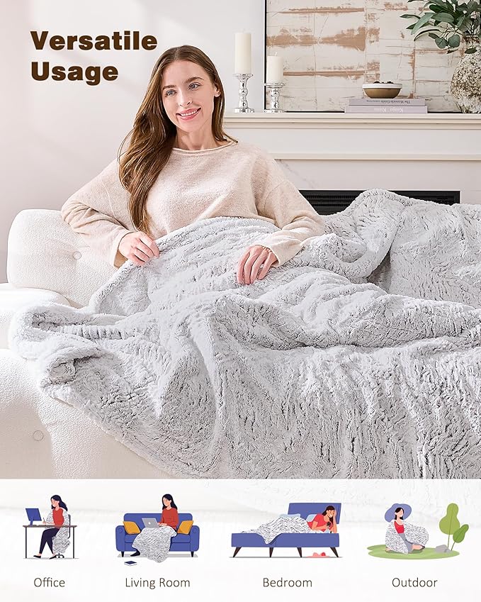 Electric Blanket Heated Twin 62"x84", Bed Blanket Clearance with 9 Heat Levels & 1-10H Timer, Silky Faux Fur, Fluffy Cozy Machine Washable Bedding, Gifts for Mom Dad (Brushed White)