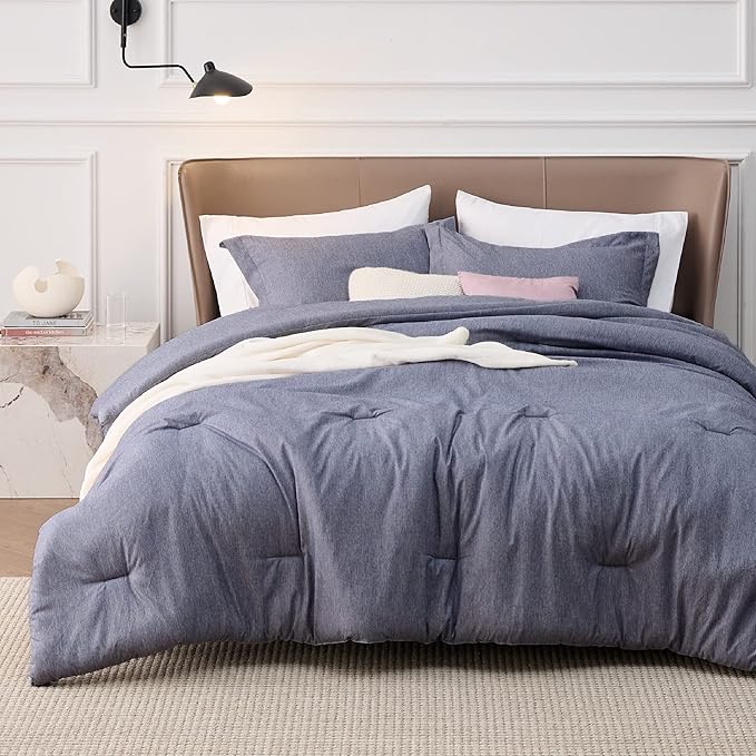 Bedsure King Size Comforter Set - Denim Grey King Comforter Set, Soft Bedding for All Seasons, Cationic Dyed Bedding Set, 3 Pieces, 1 Comforter (104"x90") and 2 Pillow Shams (20"x36"+2")
