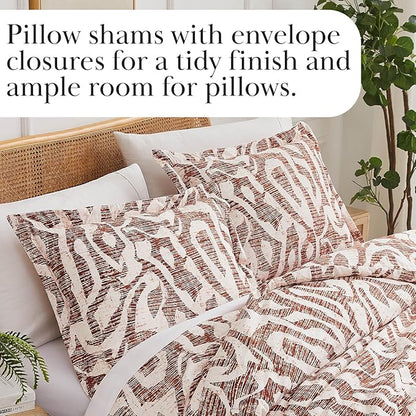 Southshore Fine Living, Inc. Oversized Twin Mattress Comforter Set, Down Alternative Comforter, Soft Bedspread Coverlet Set, Abstract Prints, Twin/XL Bedding with Matching Pillow Sham, Rust Khari