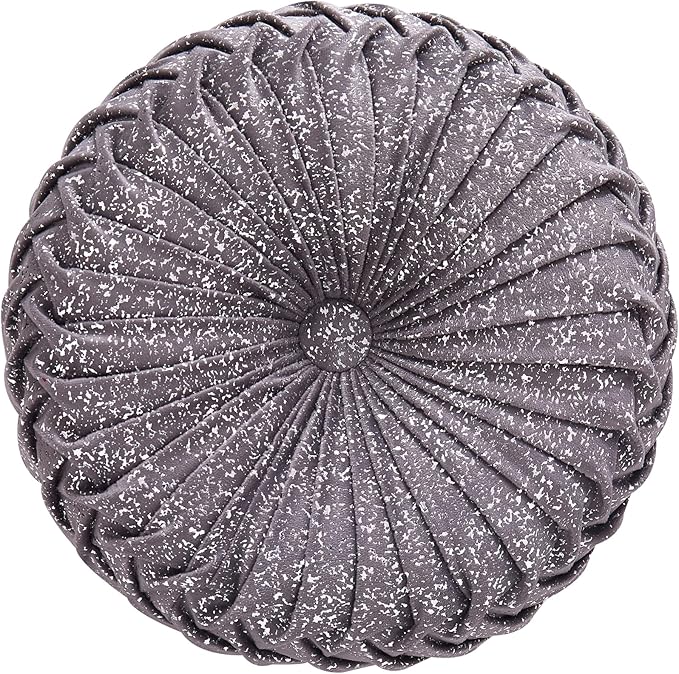 EUCIOR Round Throw Pillows,Grey Pillows,Gray and Silver Pillows,Grey Decorative Pillow,Pumpkin Pleated Handmade Gray Round Velvet Decorative Pillow for Sofa Bedroom Livingroom(Silver-Gray)