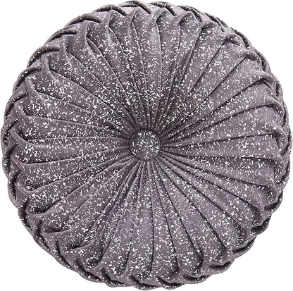 EUCIOR Round Throw Pillows,Grey Pillows,Gray and Silver Pillows,Grey Decorative Pillow,Pumpkin Pleated Handmade Gray Round Velvet Decorative Pillow for Sofa Bedroom Livingroom(Silver-Gray)