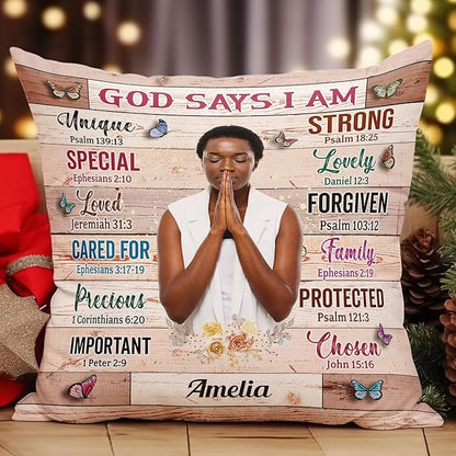 Macorner Personalized Photo Pillow (Insert Included) - God Says I Am Unique - Birthday Gifts for Daughter, Son, Kids - Daughter Gifts - Gifts for Nieces, Nephews - Self Care Inspiration Gifts