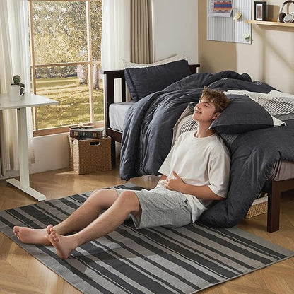 Litanika Twin XL Comforter Set Black White Grey - 2 Pieces Gray Twin Extra Long Size Lightweight Bedding Set, All Season Down Alternative Comforter