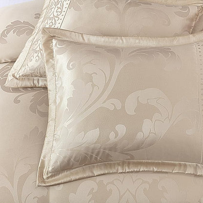 Chezmoi Collection Royale 7-Piece Jacquard Floral Comforter Set, Full/Double, Champagne