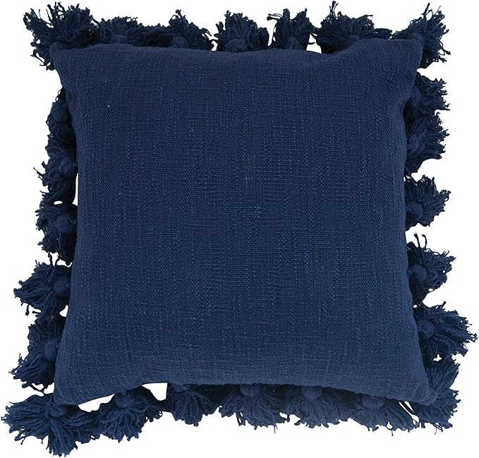 Creative Co-Op Navy Blue Square Cotton Pillow with Tassels