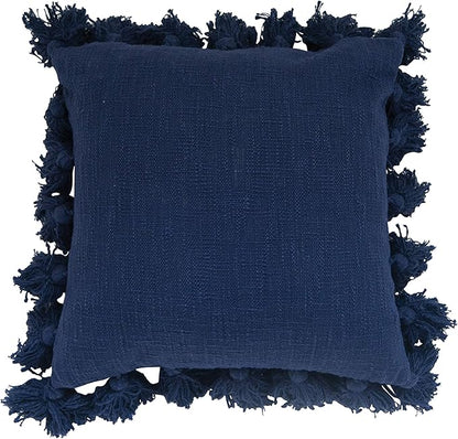 Creative Co-Op Navy Blue Square Cotton Pillow with Tassels