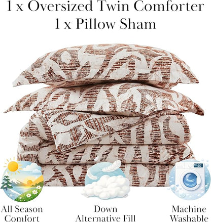 Southshore Fine Living, Inc. Oversized Twin Mattress Comforter Set, Down Alternative Comforter, Soft Bedspread Coverlet Set, Abstract Prints, Twin/XL Bedding with Matching Pillow Sham, Rust Khari