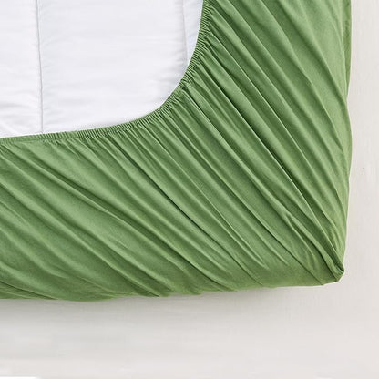 Simple&Opulence Belgian Linen Sheet Set Solid Color - 4 Pieces (1 Flat Sheet & 1 Fitted Sheet & 2 Pillowcases) Natural Flax Cotton Blend Soft Bedding Breathable Farmhouse - Khaki Green, King Size